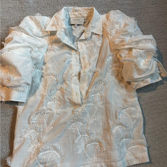White Embroidered Button-Up Shirt - Picture 1 of 6